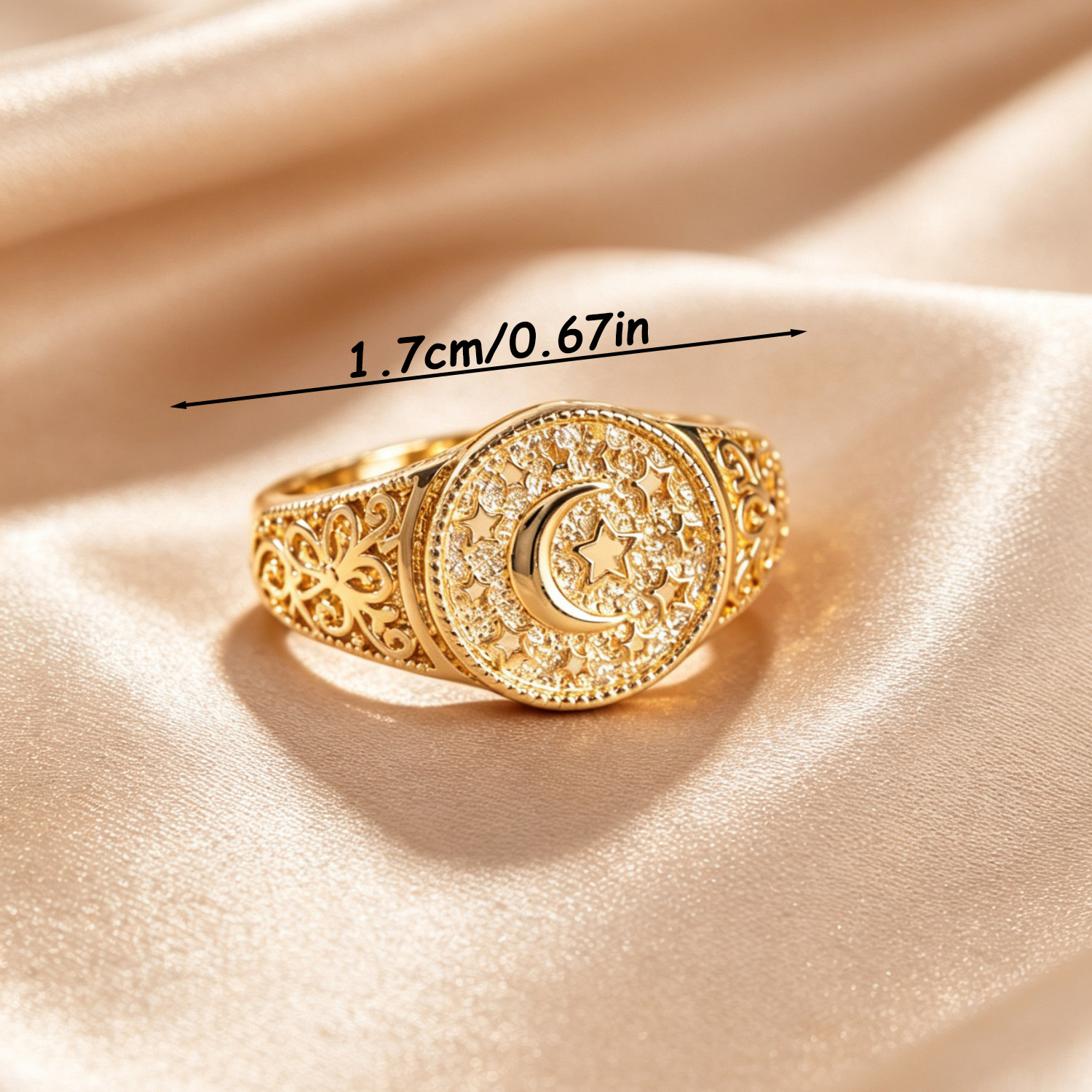 Golden Hollow Pattern Star Moon Ring, Versatile Accessory
